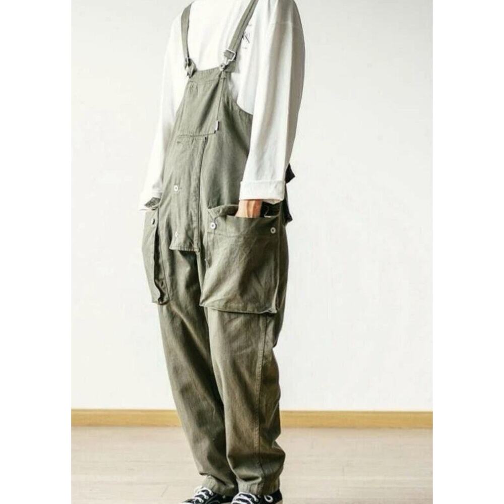 Relaxed Fit Olive Green Utility Overalls for Men